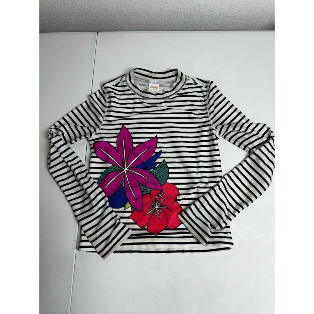 Gymboree Floral Stripes Rash Guard swim Shirt US Girls Size 7/8